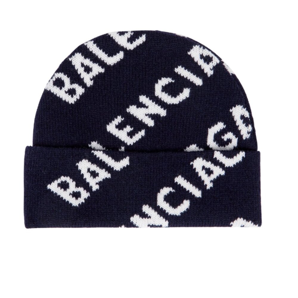 Balenciaga reversible black and white logo unisex beanie black hat NWT